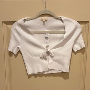LA Hearts White Ribbed Tie-Front Crop Top